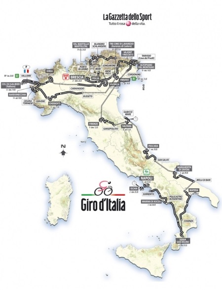 96. Giro d\’Italia 2013 startet in Neapel und endet nach 3\’454,8 Km in Brescia