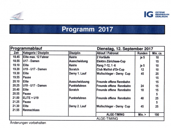Zweitletztes Bahnmeeting auf der Rennbahn Oerlikon am kommenden Dienstag 12. September