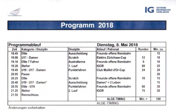 Eröffnungsmeeting  auf der Offenen Rennbahn Oerlikon mit 2 Steherläufen