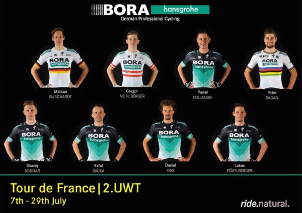 Das deutsche Team Bora hansgrohe mit einem einzigen Deutschen an der TdF 2018
