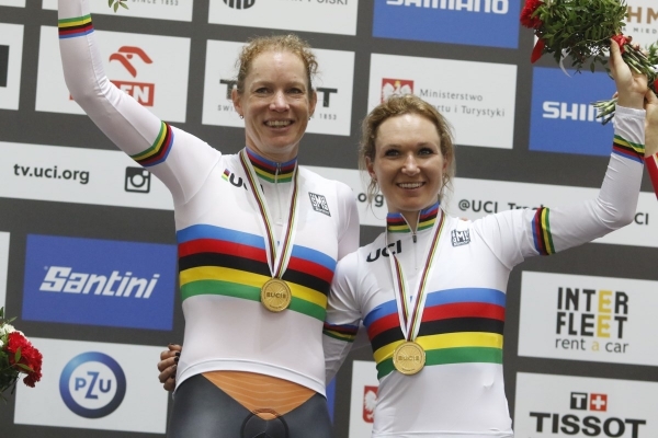 Goud op madison Nederlandse vrouwen  WK baan.