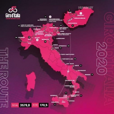 Der 103. Giro d’Italia 2020 hat 21 Etappen und ist 3’579,8 Km lang