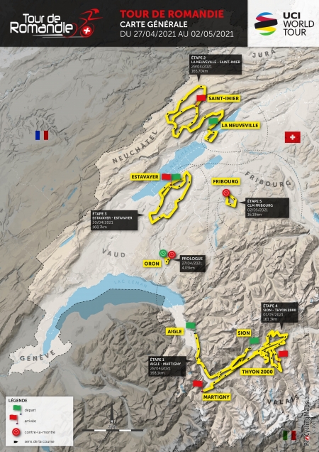 74. Tour de Romandie 2021 – 684 Km mit 12’471 Höhenmeter in 5 Etappen