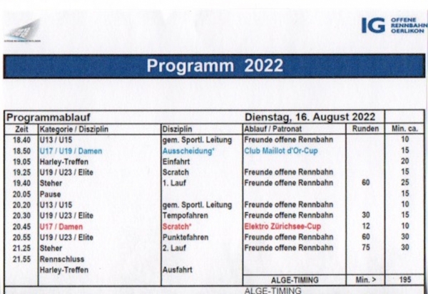Bahnmeeting vom 16. August 2022 in Oerlikon – Programm vom Feinsten