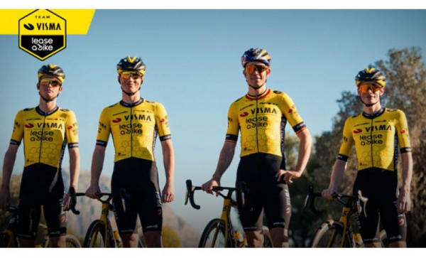 Neuer Name für Jumbo-Visma = Visma – Lease a Bike mit Trikot in gelber Farbe