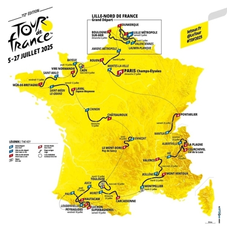 Tour de France 2025  mit 3320 Km und Start in Lille