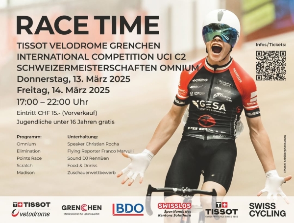 13. und 14. März 2025 im Tissot Velodrome Grenchen: Int. Bahnrennen und Schweizermeisterschaften