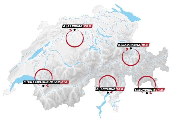 Tour de Suisse 2026 mit 5 Etappen in den Etappenorten als Rundkurs durchgeführt